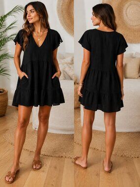 Universal Thread (Target) Black Boho Cover-Up Dress | Flutter Sleeve Mini